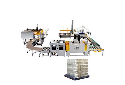 塑料桶平移装箱热收缩码垛缠绕包装线